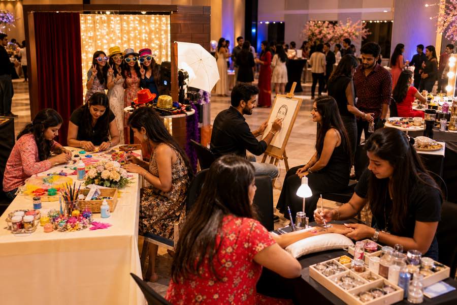 Guests enjoying pottery activity setup in Jaipur