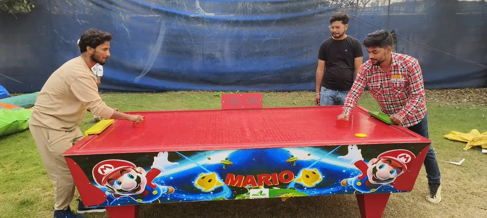 Air hockey game table ready for party guests in Goa