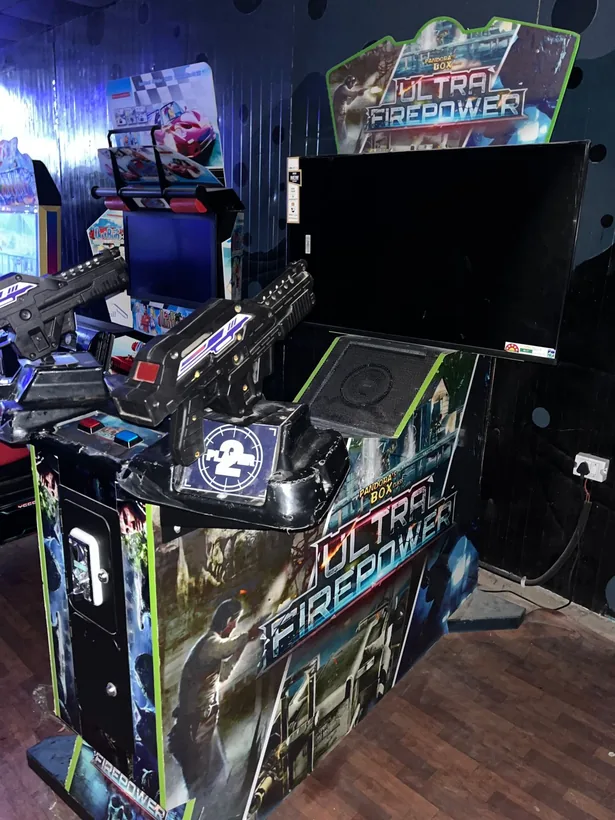 Alien shooter arcade machine prepared for an indoor party in Goa