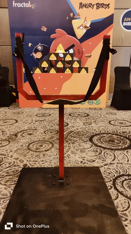 Front view of the Angry Bird slingshot game ready for play in Gurgaon