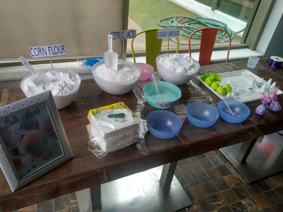 Organised Bath Bomb ingredients and activity setup