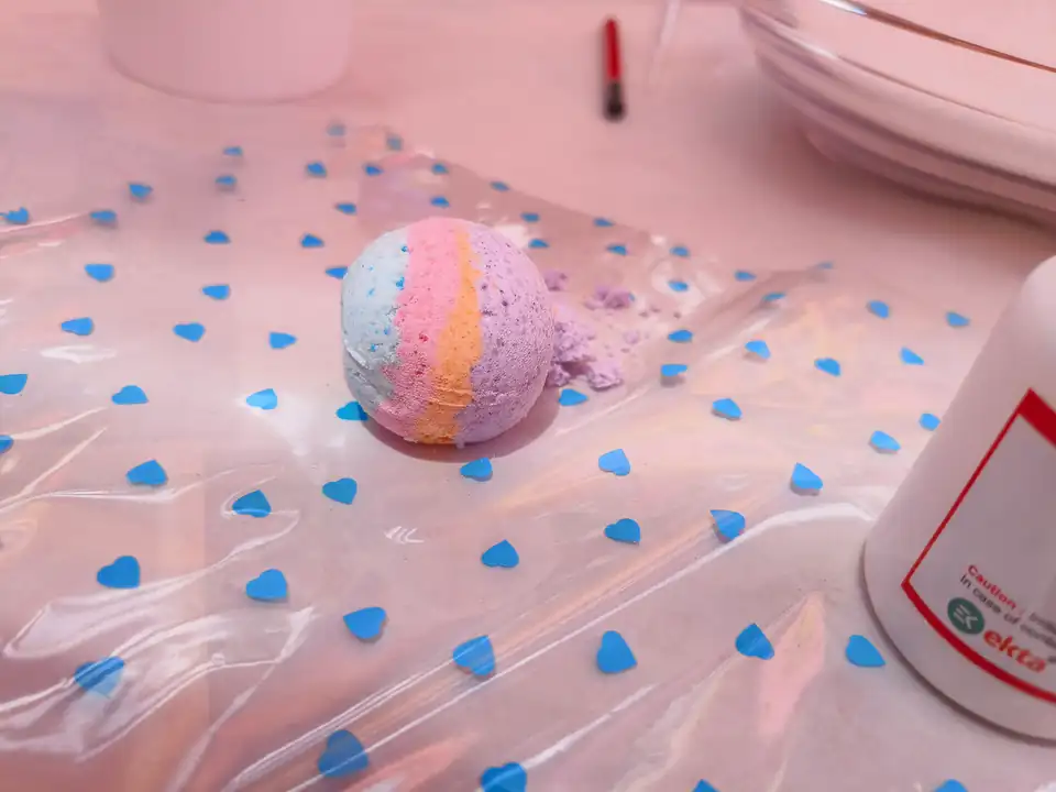 Colourful striped Bath Bomb ready as an event takeaway