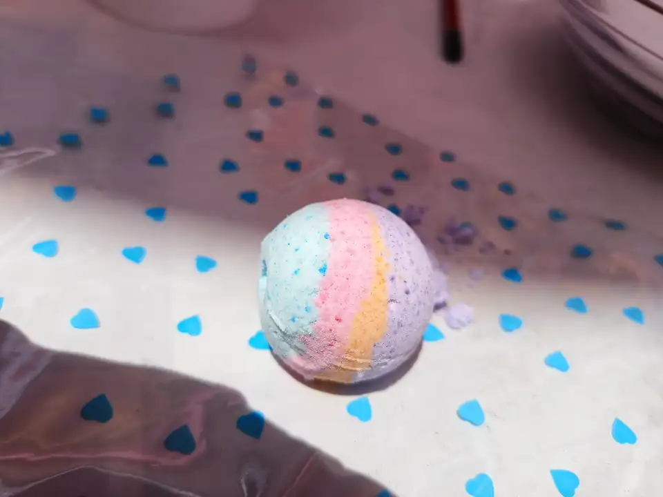Completed Bath Bomb displayed at a creative event station