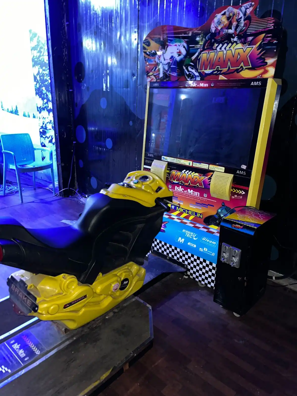 Bike racing arcade game arranged for an indoor event in Delhi