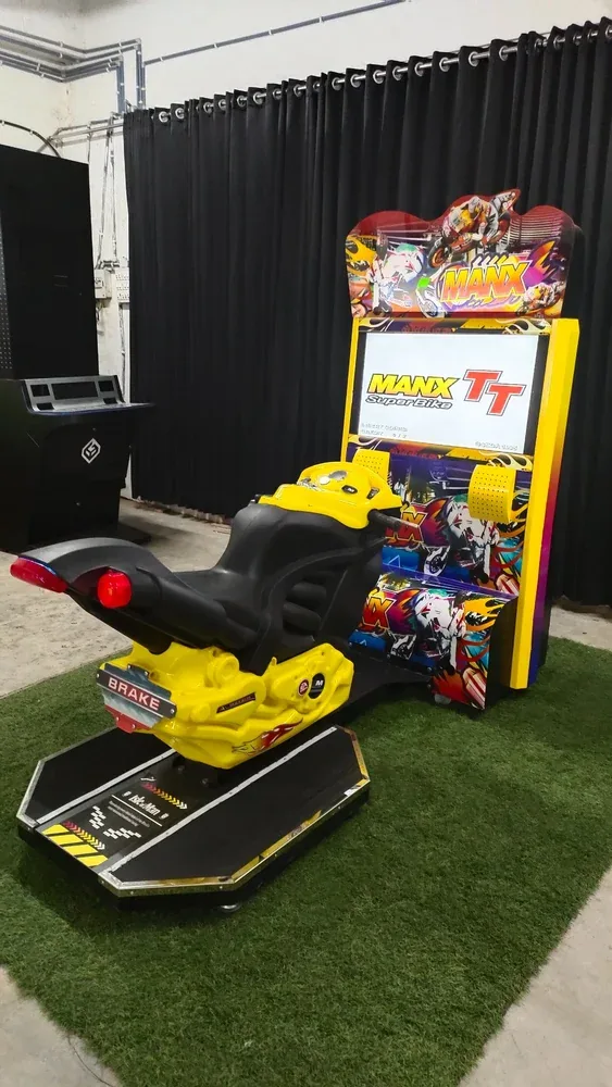 Bike racing arcade machine prepared for an event in Delhi