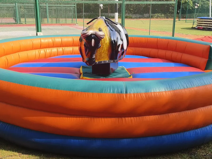 Close view of bull ride game arranged at a Goa venue