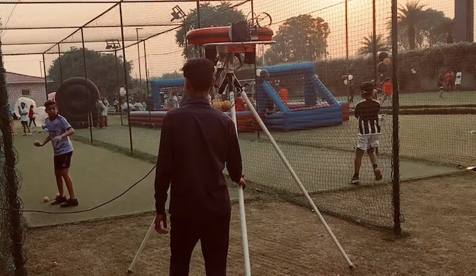 Cricket Bowling Machine setup prepared for an event in Goa