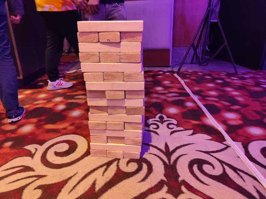 Giant Jenga setup prepared for an event in Goa