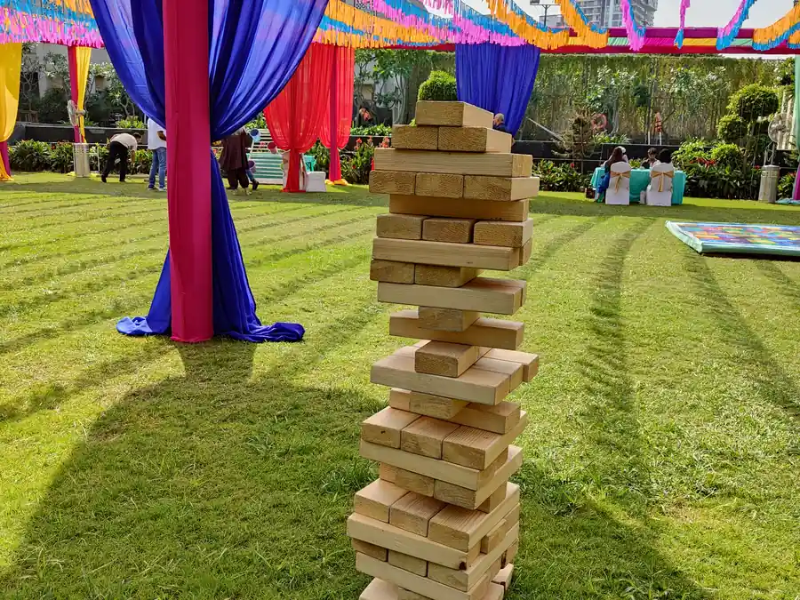 Giant Jenga rental setup for parties and corporate events in Goa
