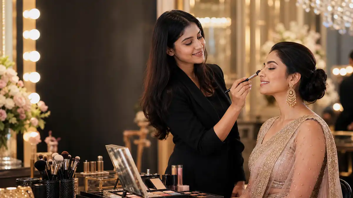 Guests enjoying make up artist activity setup in Mumbai