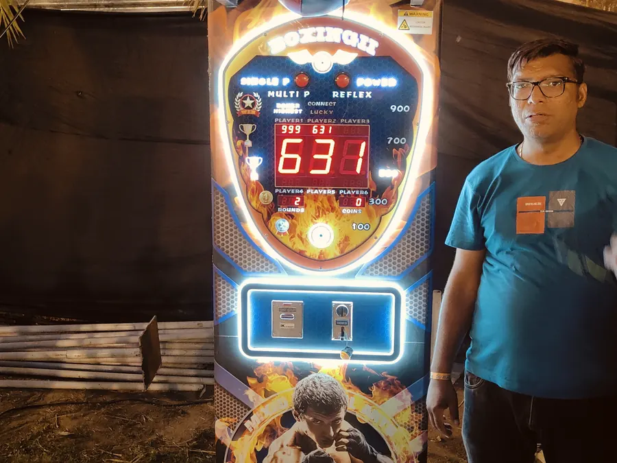 Close view of power punch arcade game arranged at a Goa venue