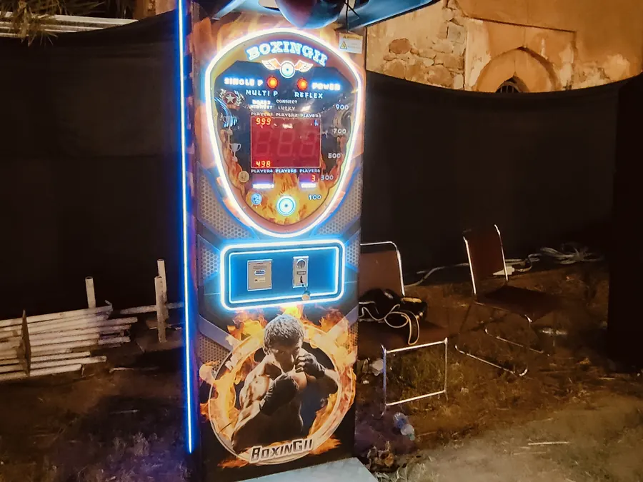 Event-ready power punch arcade game setup by Page One Memories in Goa