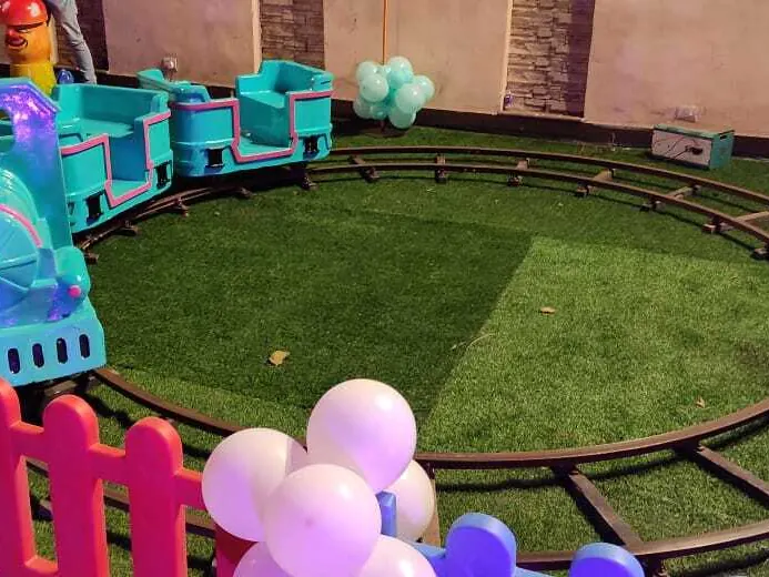 Close view of train ride arranged at a Goa venue