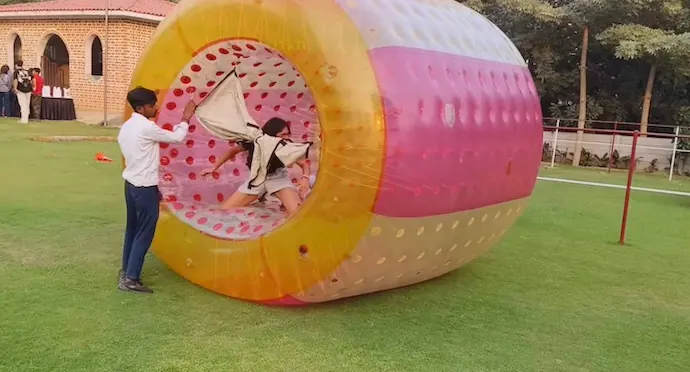 Close view of zorbing roller arranged at a Goa venue