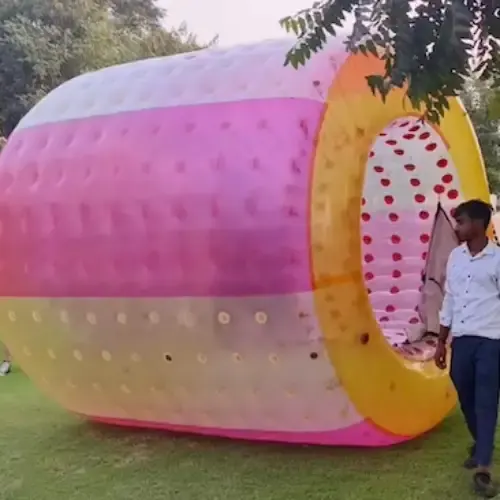 Event-ready zorbing roller setup by Page One Memories in Goa